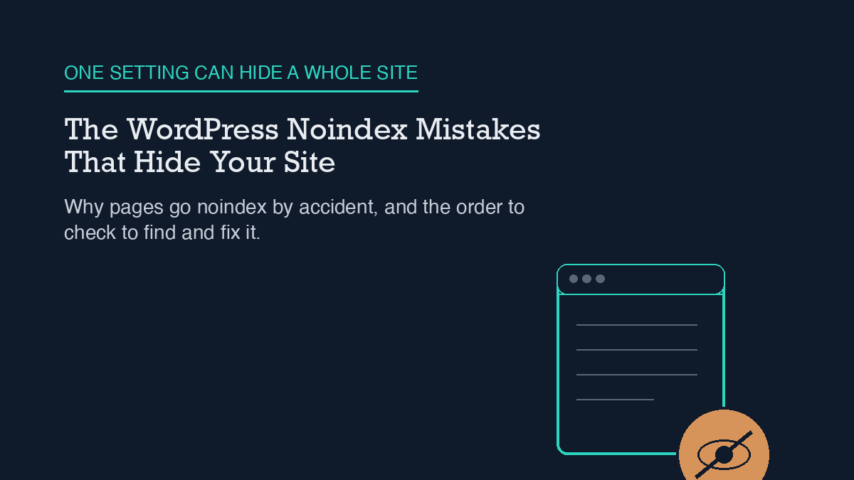 A browser-window page card with a small orange badge on its corner showing an eye crossed out by a diagonal line, meaning the page is live but hidden from search