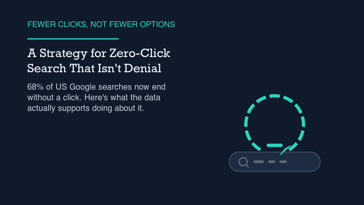 Illustration of a search input bar with a cursor icon tracing a dashed arc above it that curves away and loops back up instead of landing, ending in a short dash mark to represent a search that ends without a click.